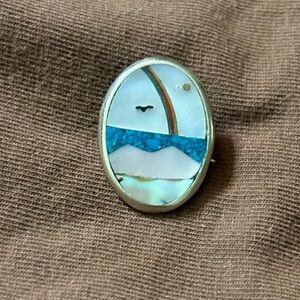 Alpaca Silver Abalone Mother of Pearl Seascape Brooch/Pendant